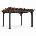 Pérgola de Metal Negro con Techo de Madera