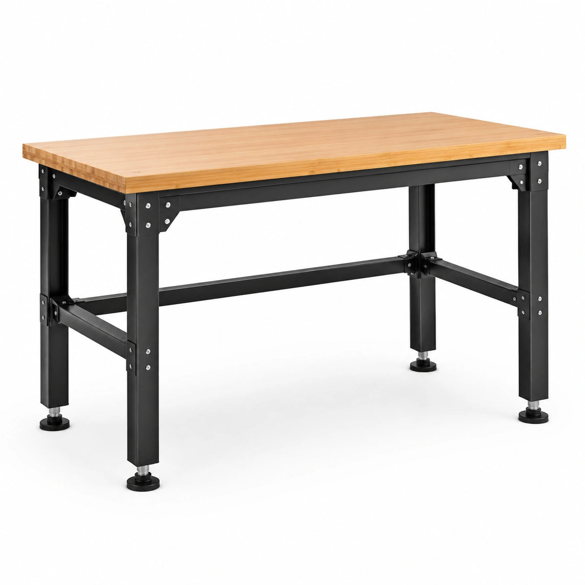 Mesa de trabajo de acero con superficie de bambú
