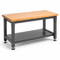 Mesa de trabajo de bambú y acero con estante inferior