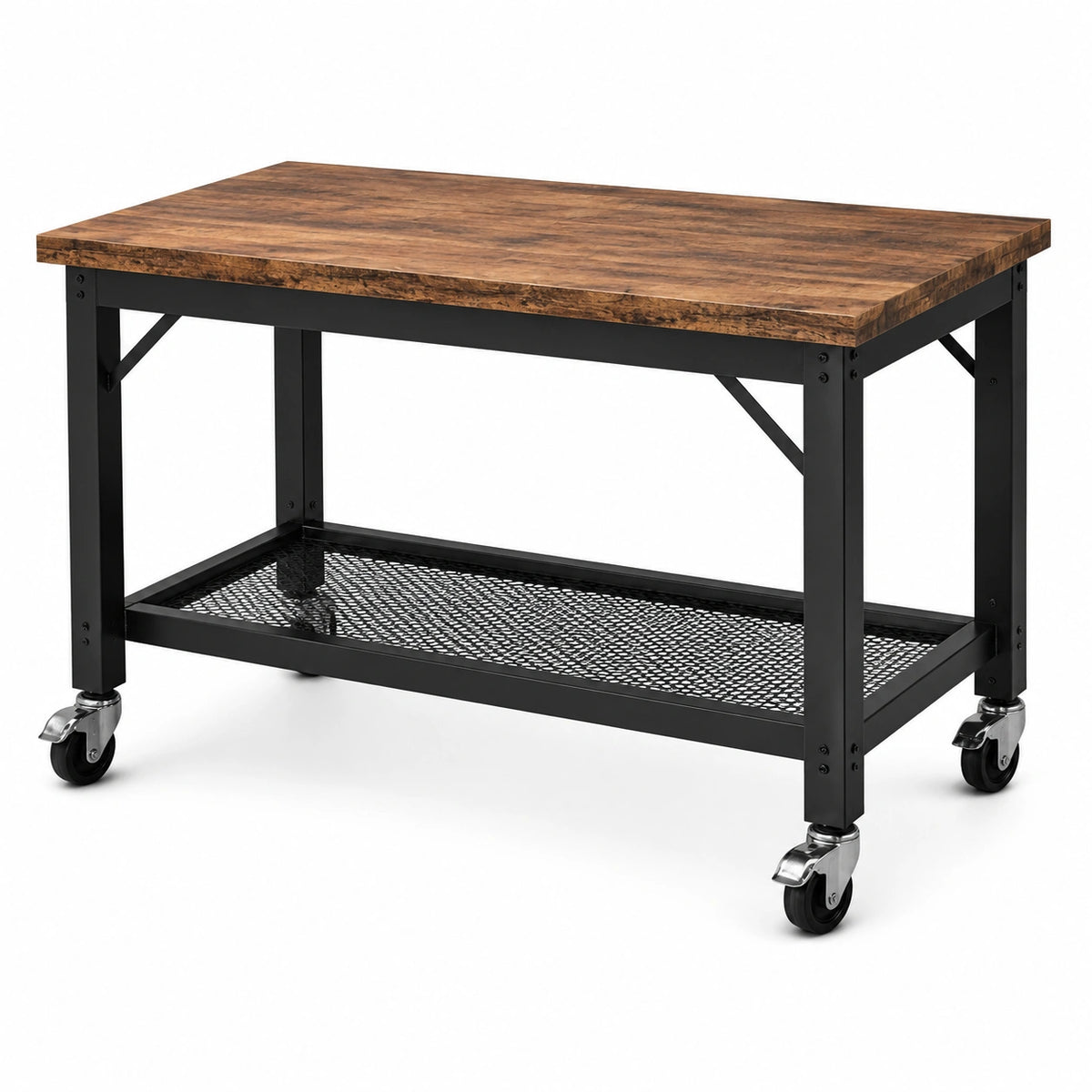 Mesa de trabajo móvil madera y metal con ruedas 120x60x90cm
