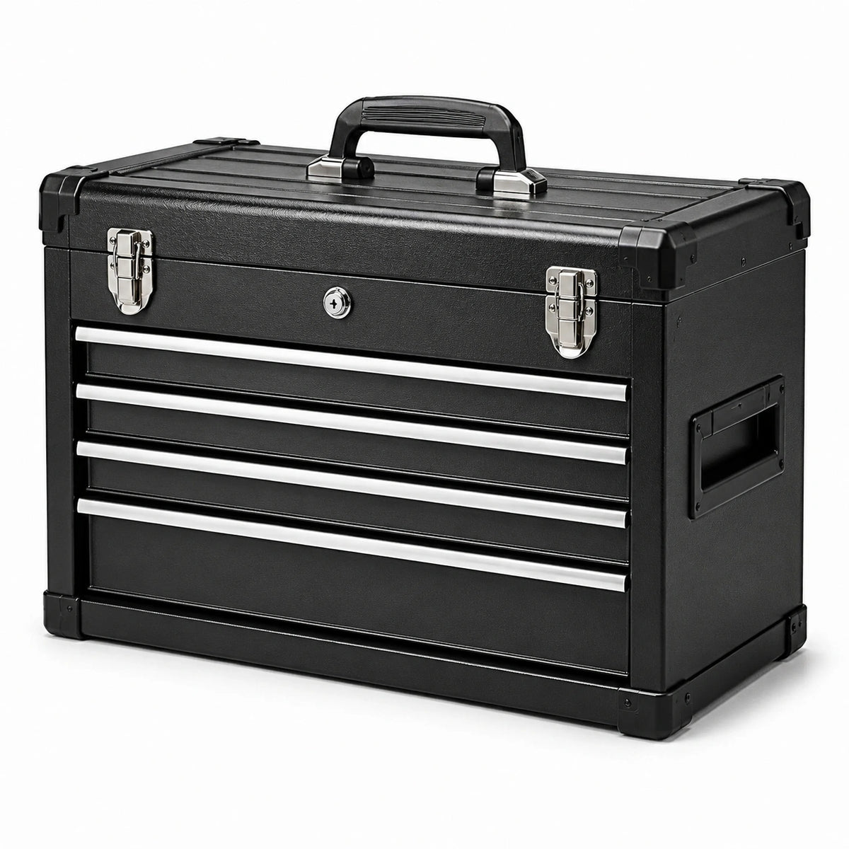 Caja de herramientas negra de acero con 4 cajones