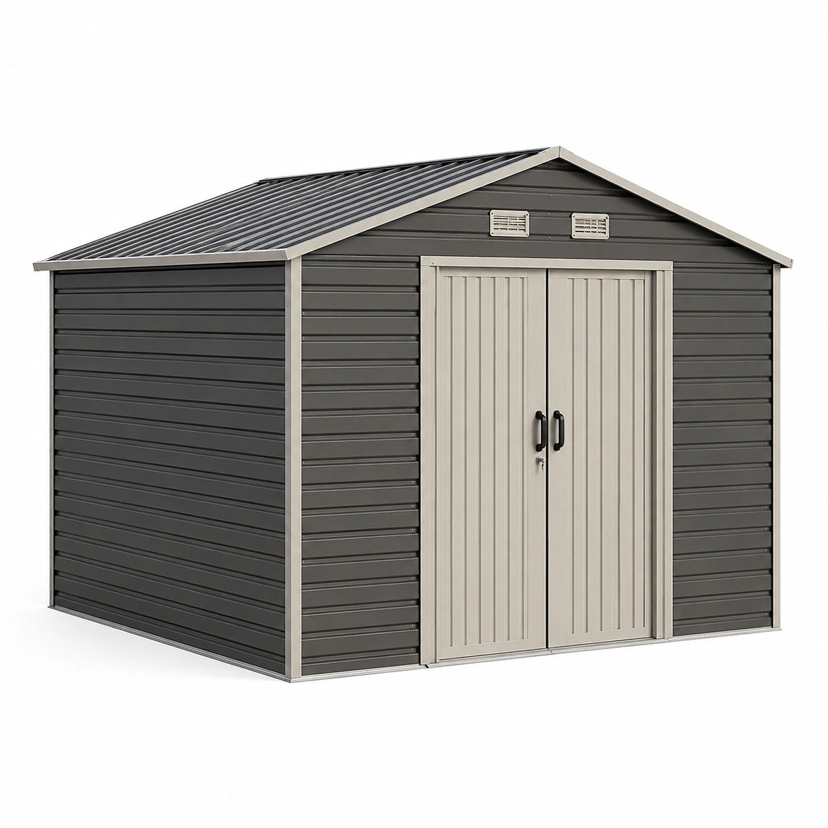 Cobertizo de acero galvanizado gris con techo a dos aguas 260x310x210 cm