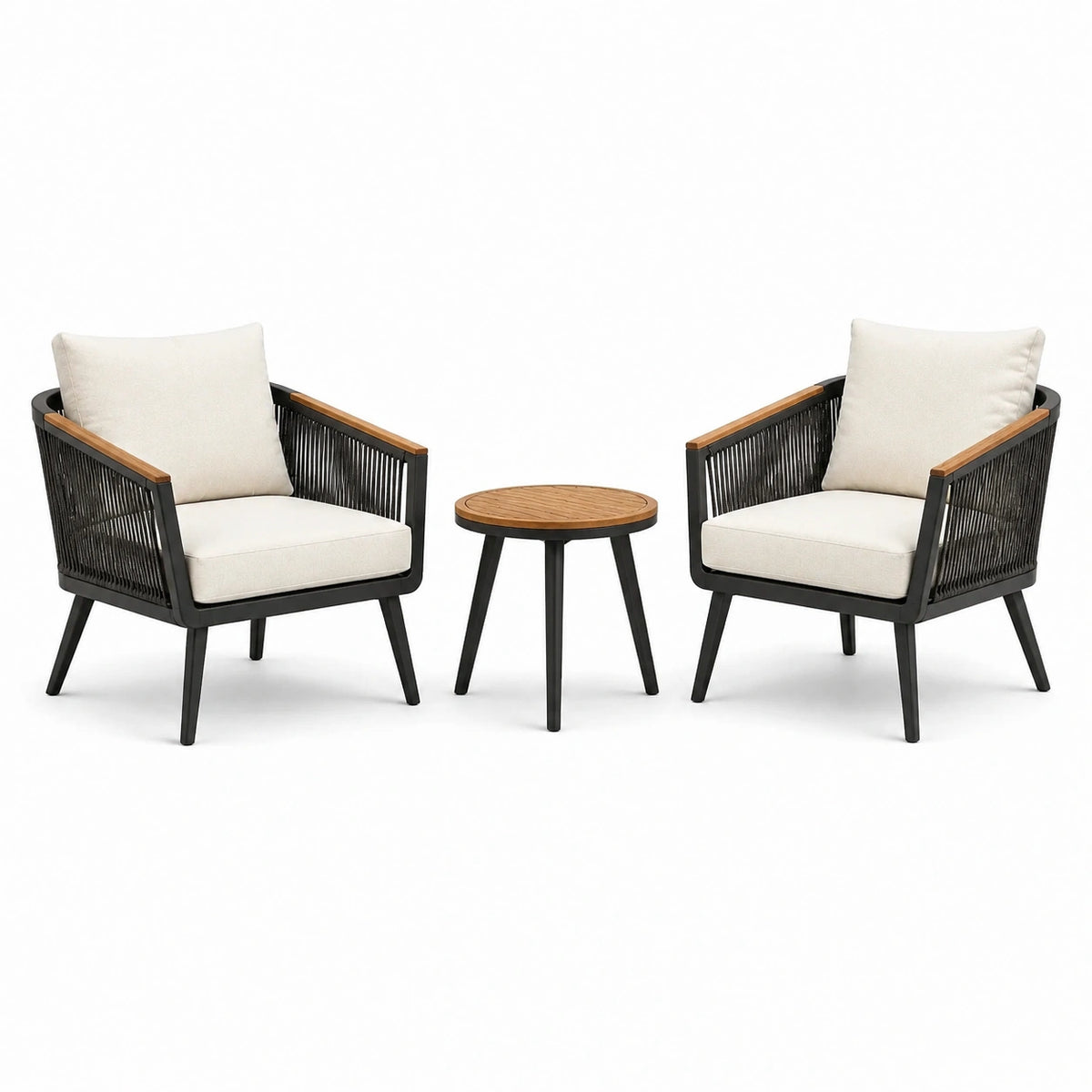 Conjunto de jardín con 2 sillones de aluminio y mesa de teca