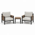 Conjunto de jardín con sillones de acero y mesa de madera compuesta, cojines beige