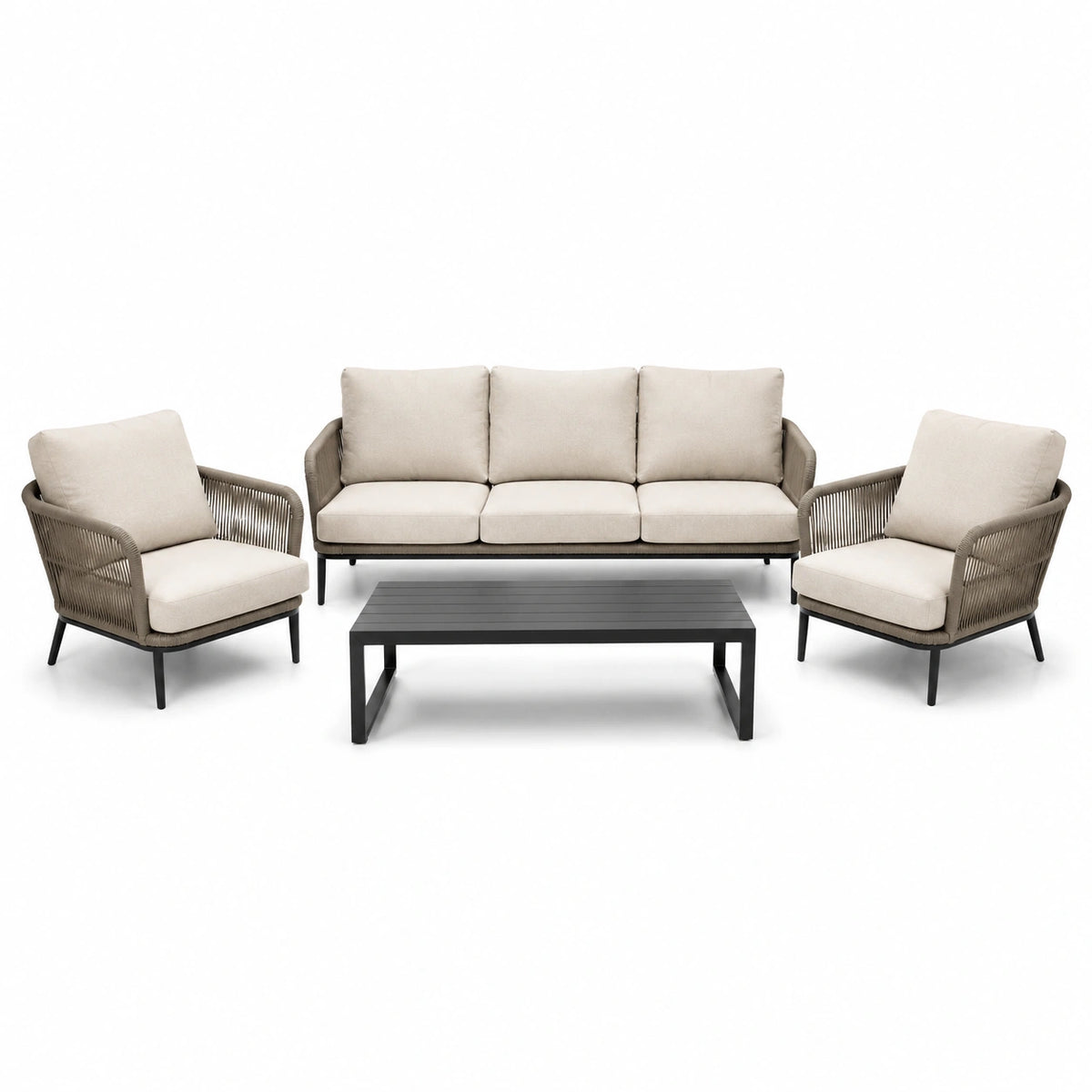 Conjunto de sofá de aluminio y cuerda beige para exteriores