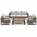 Conjunto de Sofá de Jardín de Aluminio y Madera Teca con Cojines Grises