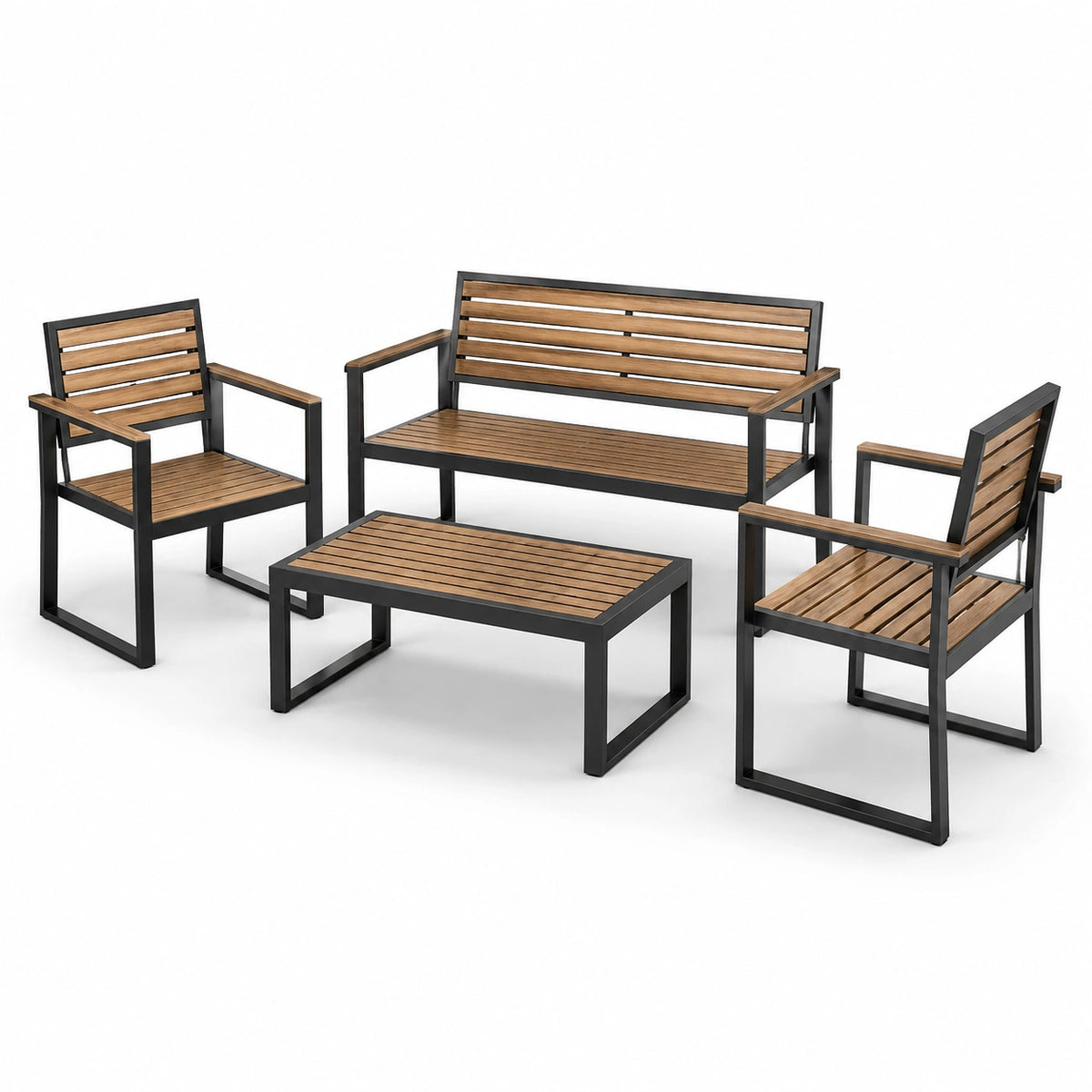 Conjunto de muebles de jardín de madera y metal negro